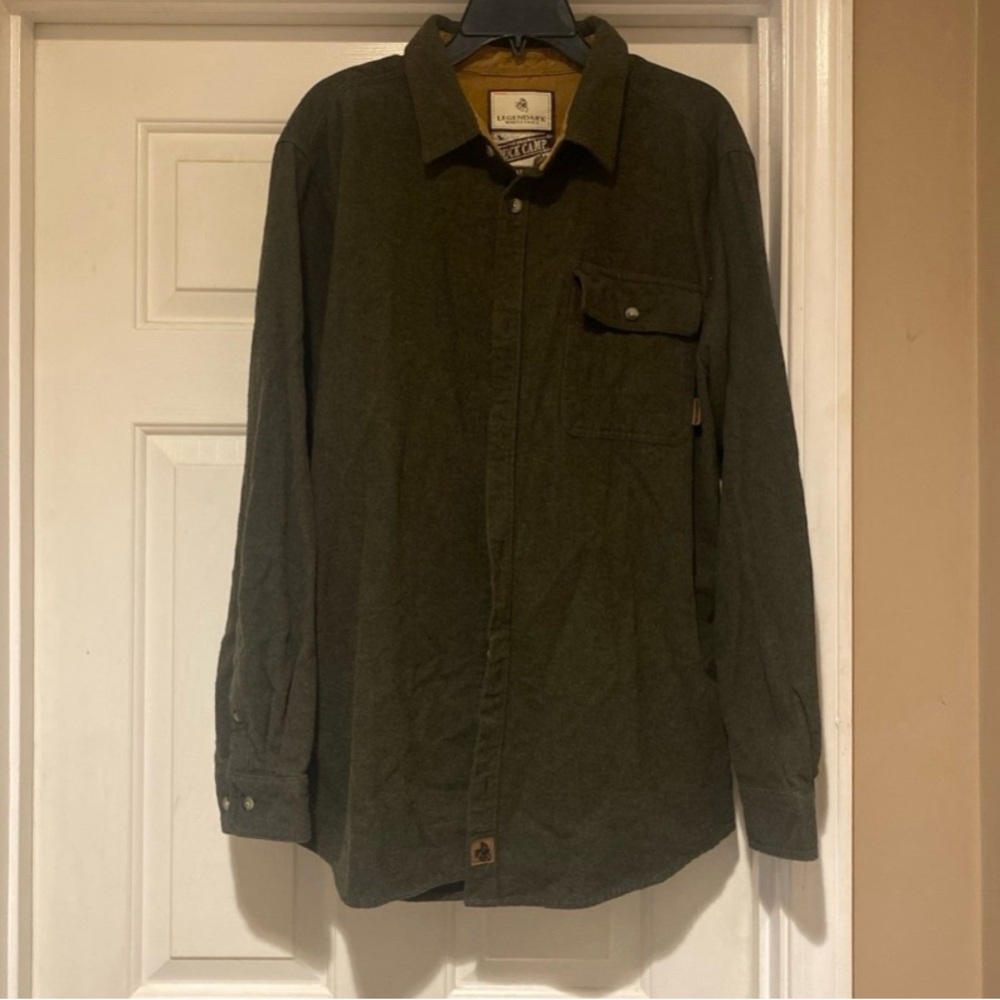 Legendary Whitetails The Original Buck Camp Hunter Green 100% Cotton Shirt Large